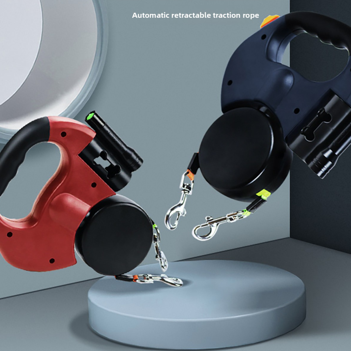 Retractable Dual Dog Leash with Light and Storage